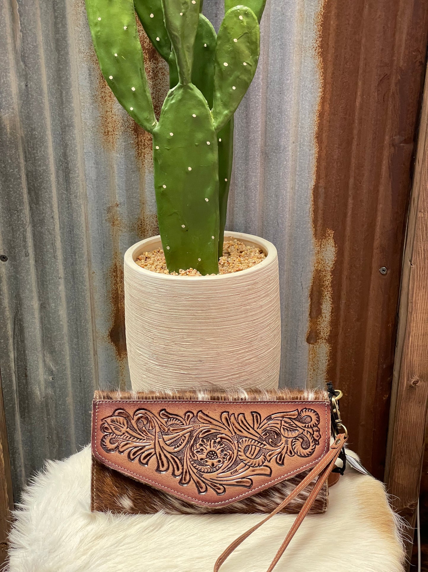 Brown Cowhide Hand-Tooled Wallet