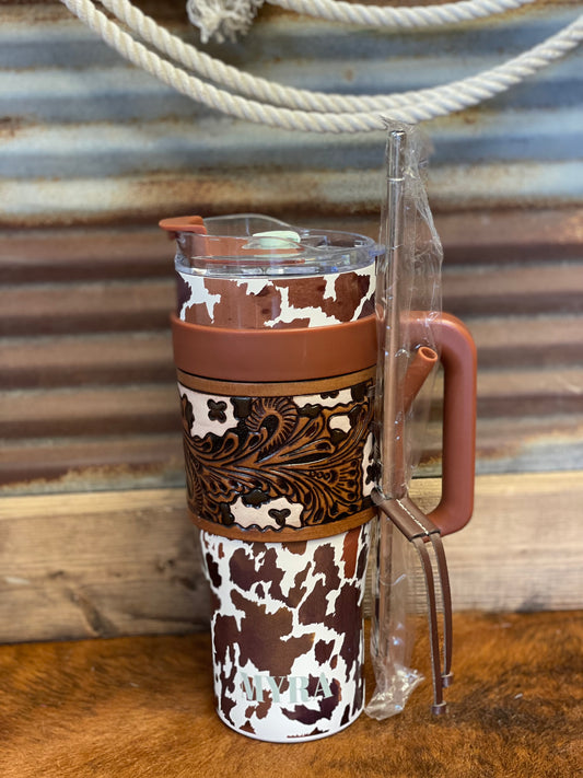 Western Wyoming Cowhide Brown Tumbler